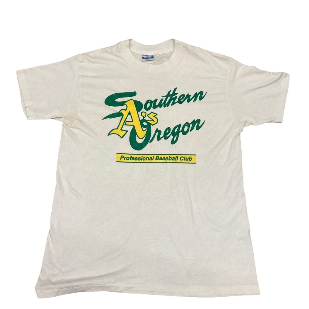 Vintage Hanes Southern Oregon A's Baseball T-Shirt White Mens Large 80s 90s MiLB